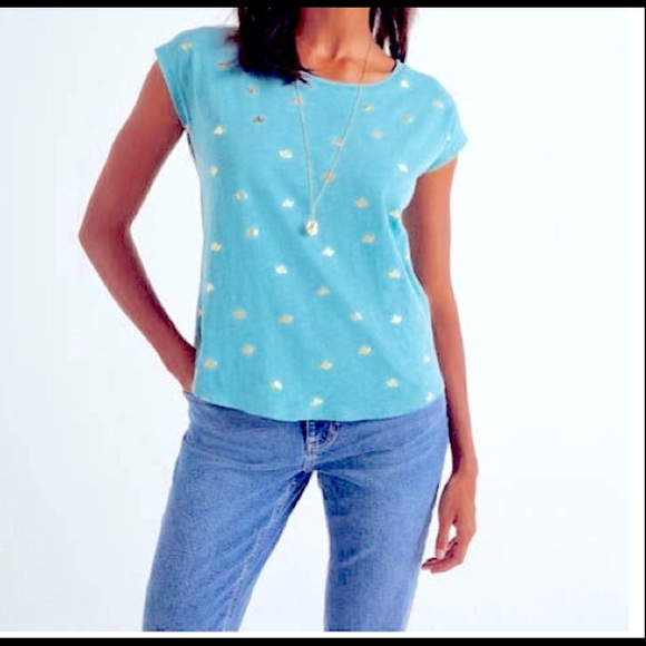 Love Nation Tops - Like New: Teal Capped Sleeves Comfy Tee w/Silver Embellishments by Love Nation